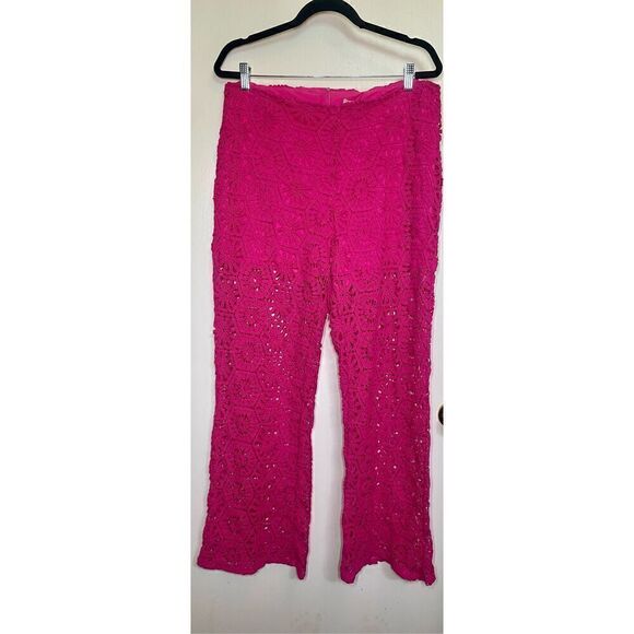 H&M straight leg crocheted hot pink pants size L - Picture 6 of 16